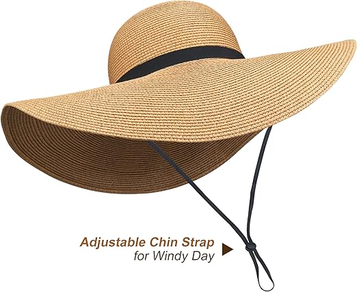 Wide Brim Paper Straw Sun Hat Lightweight UV Protection Breathable Summer Women