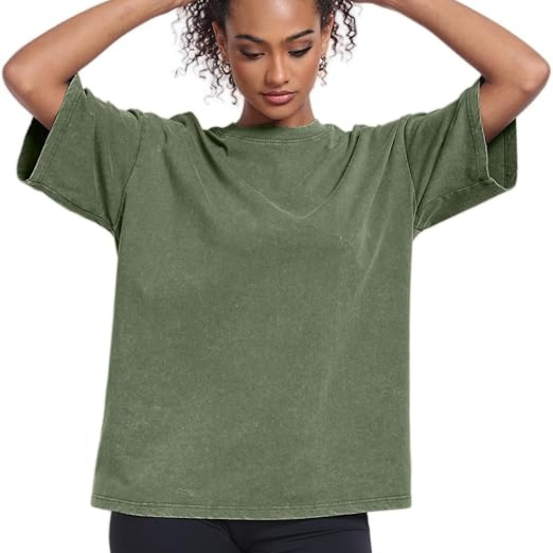 Vintage Acid Wash Oversized Cotton T-Shirt Soft Baggy Crew Neck Streetwear Tee