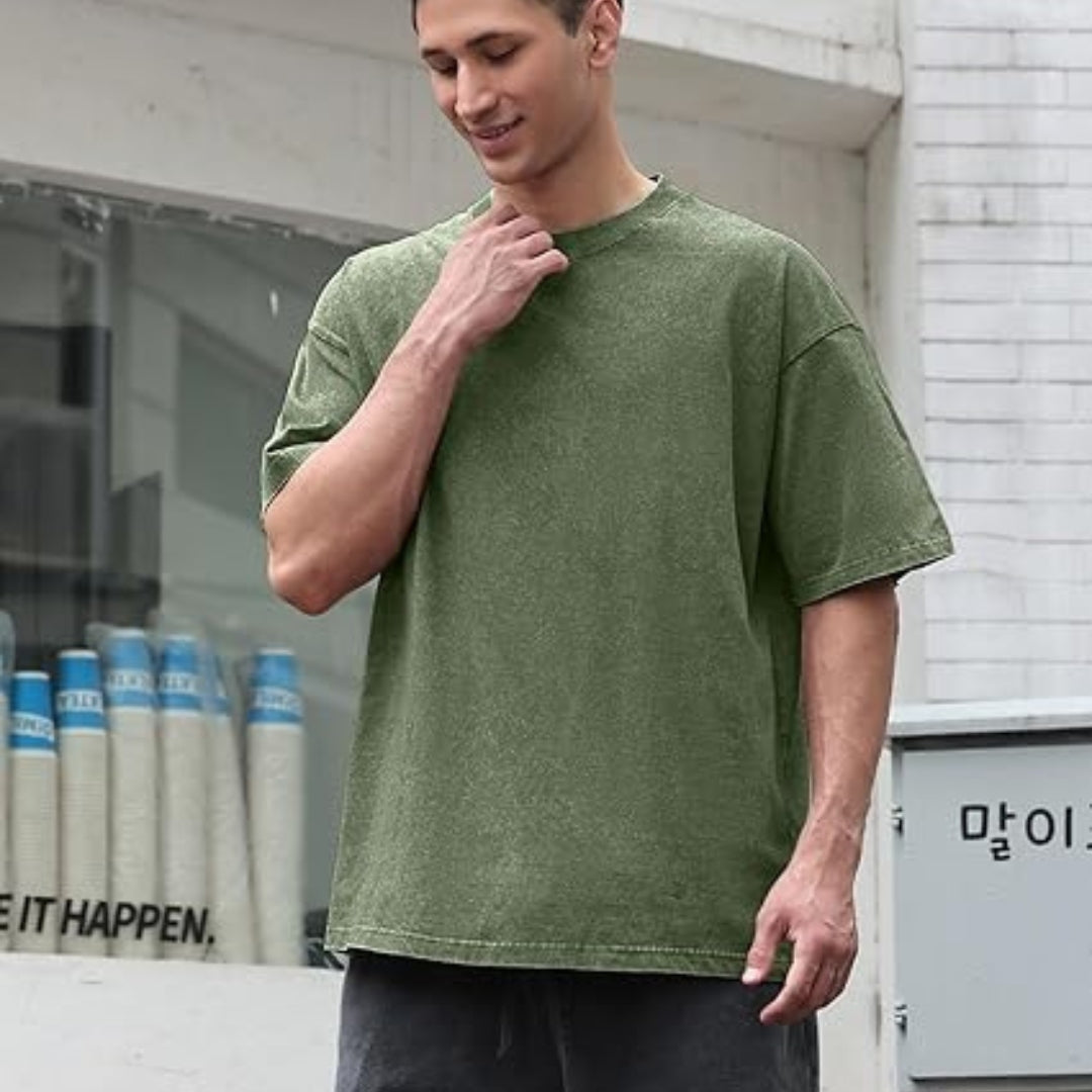 Vintage Acid Wash Oversized Cotton T-Shirt Soft Baggy Crew Neck Streetwear Tee