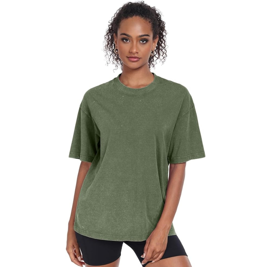 Vintage Acid Wash Oversized Cotton T-Shirt Soft Baggy Crew Neck Streetwear Tee