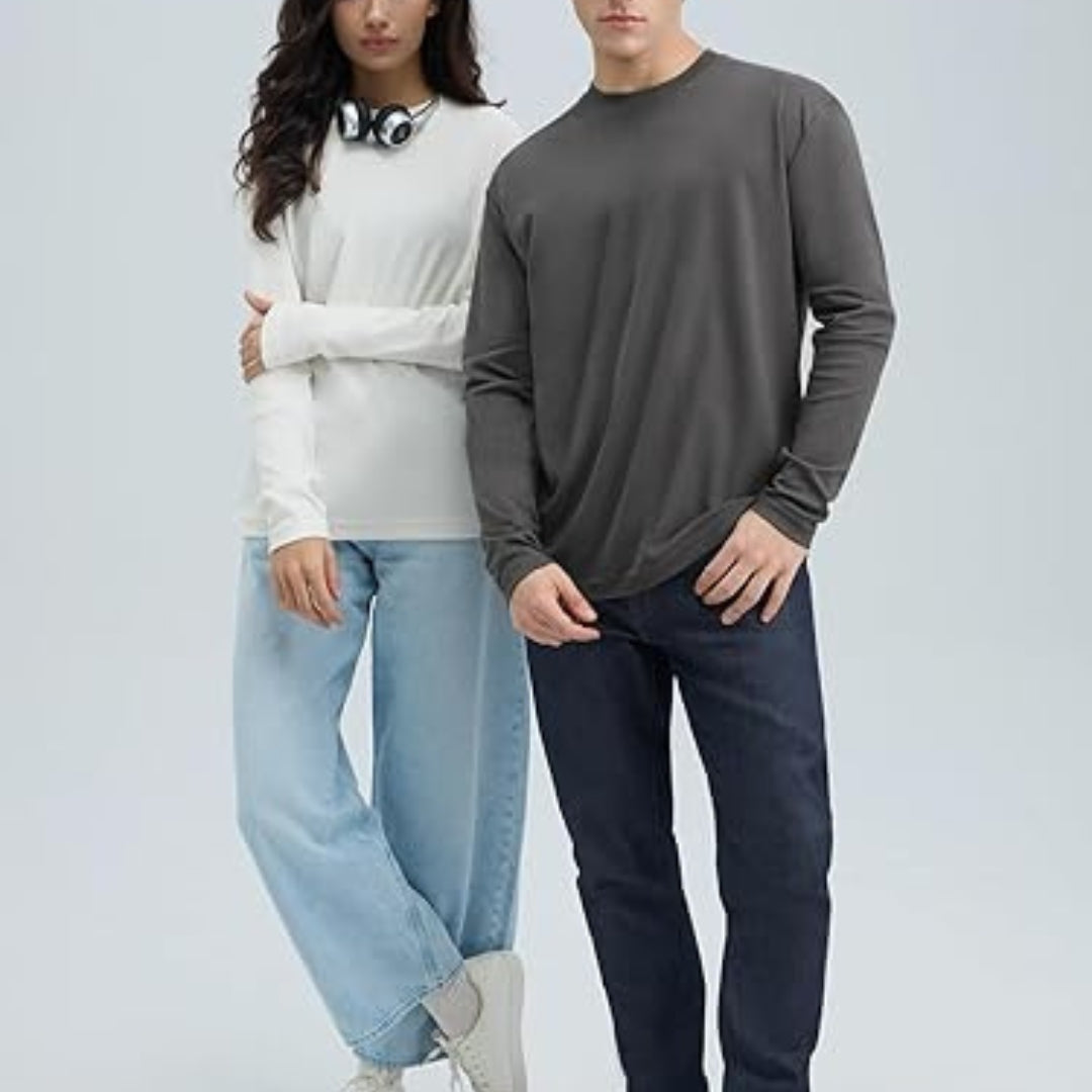 Premium Long Sleeve Cotton Tee Soft Smooth Structured Luxury Everyday Essential Women