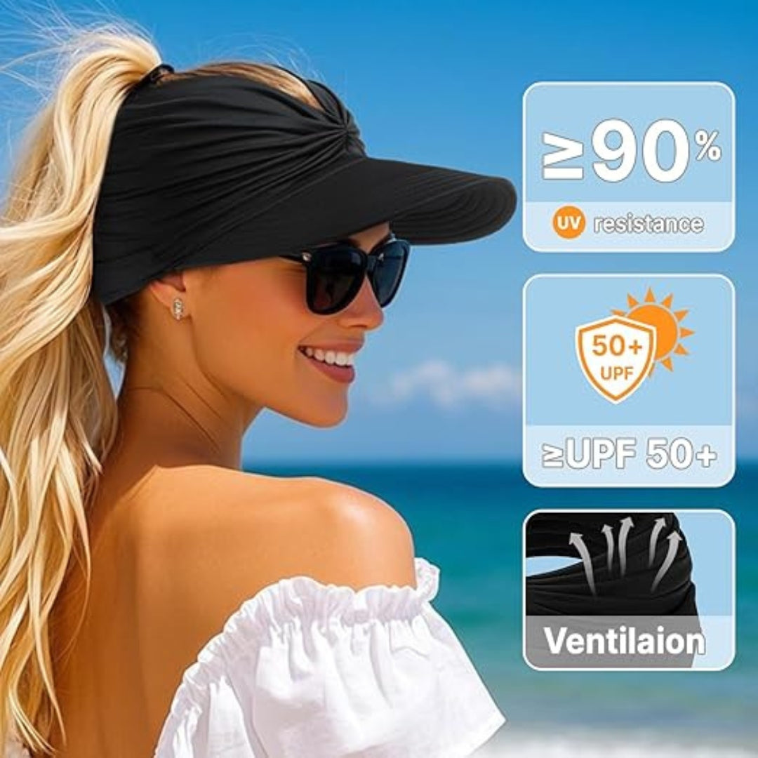 Women Sun Visor Hat UPF50 Wide Brim Lightweight Breathable Adjustable Summer Cap