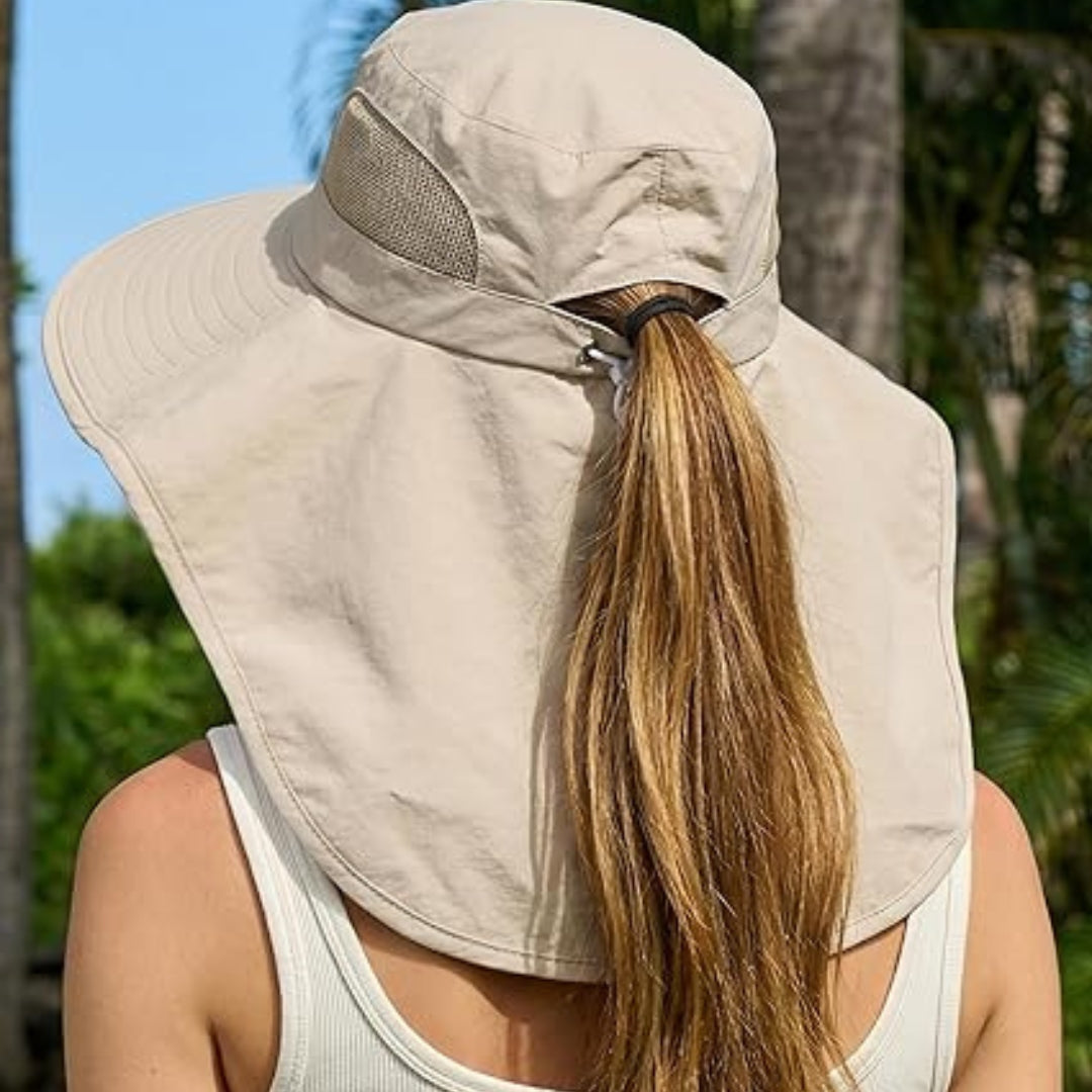 Women Sun Hat UV Protection Wide Brim Neck Cover Outdoor Fishing Hiking Cap