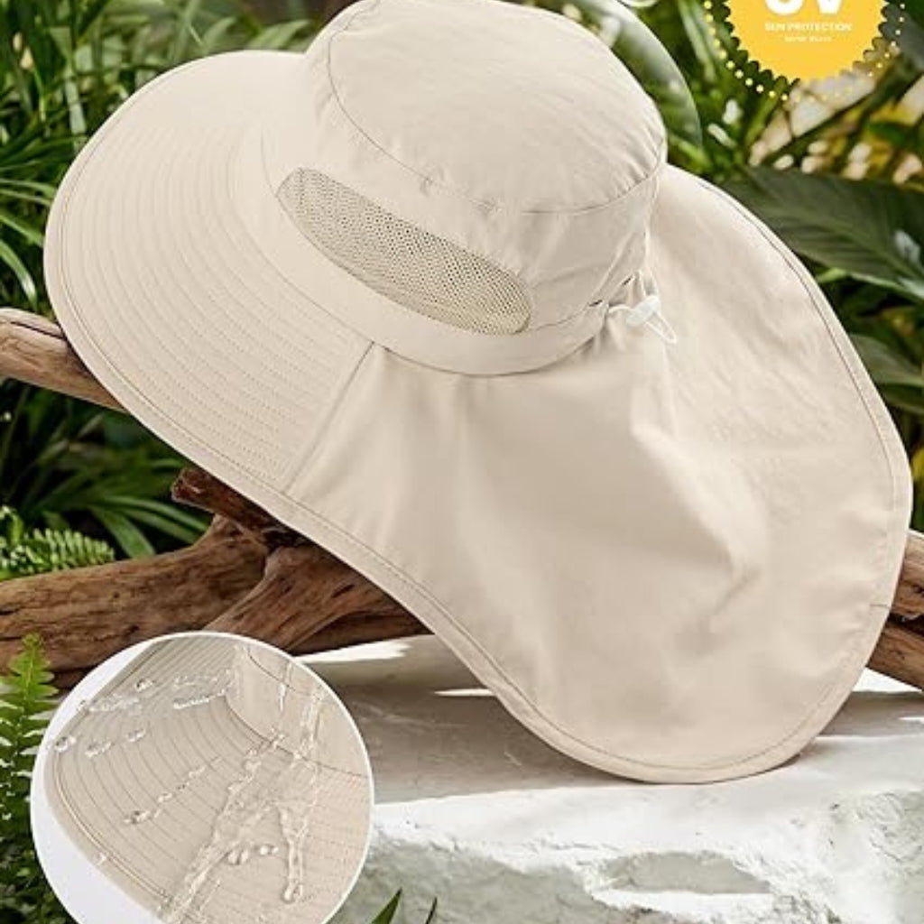 Women Sun Hat UV Protection Wide Brim Neck Cover Outdoor Fishing Hiking Cap