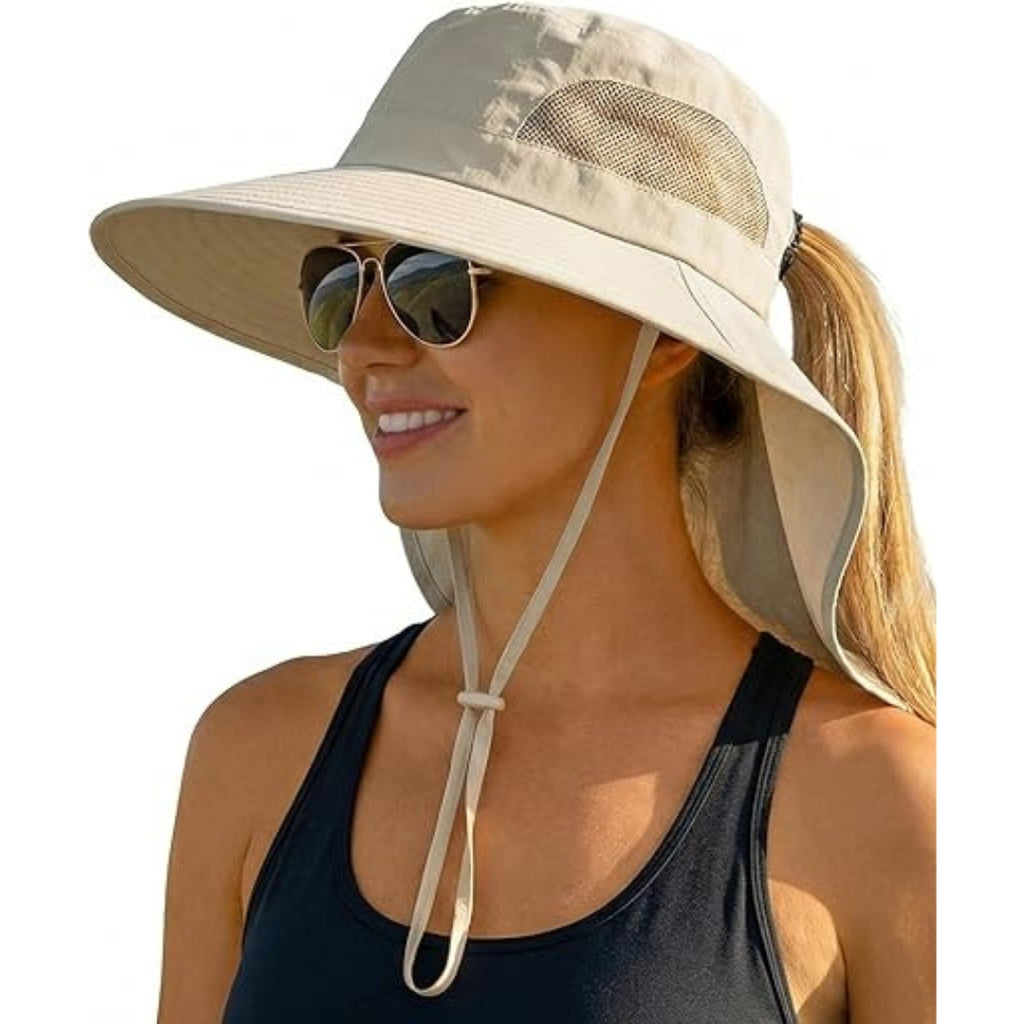 Women Sun Hat UV Protection Wide Brim Neck Cover Outdoor Fishing Hiking Cap