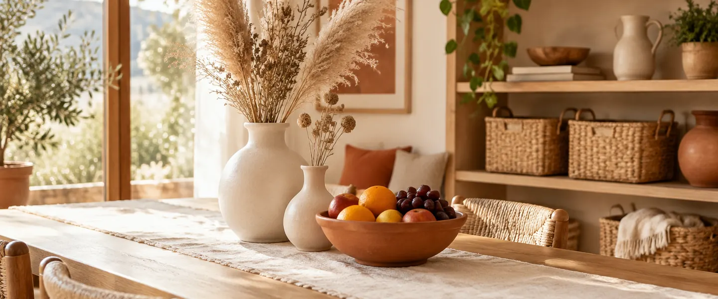 Warm modern home interior styled with Bazofino ceramics and decor
